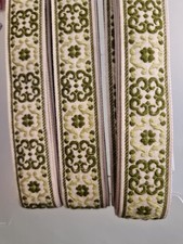 12 m In 3 Pieces Vintage Upholstery Trim Green Cream Mandala Geometric 3cm wide