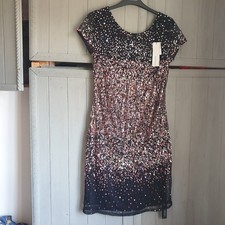 Roman Deco Style Dress Sz 14  Sequins Black Pink Gold Ombre
