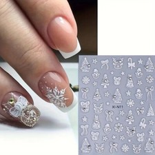 Nail Art Stickers Rhinestone Christmas Tree Snowflakes Baubles Snowman Bows XN11