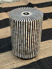 Indian Black and White Cylinder Table with Mother of Pearl Bone Inlay Home Decor