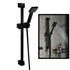 Shower Kit Black Modern Designer Mono Square Head New Riser Rail Complete Set