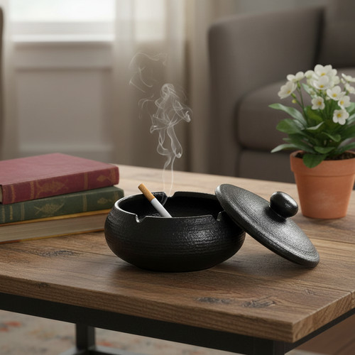 Black ceramic ashtray with - black,