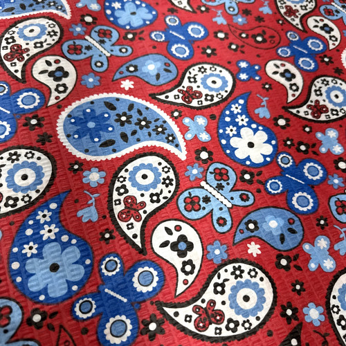 Vintage red white blue paisley - white,