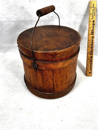 Antique firkin wooden bucket - antique,