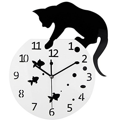Fish tank cat clock - fish, wall