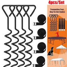 4x Heavy Duty Trampoline Anchor Kit Pegs Tie Down Straps Swing Corkscrew Ground