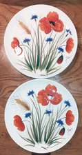2 x Nuova Ceramica Vicenza Italy Hand Painted Plates  Poppies & Cornflowers 27cm