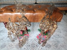 Pair Of Pre-lit Rattan Metal Christmas Reindeers, Battery Powered, Indoor Use