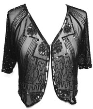 NEW SUPERB ?BLACK SEQUIN & BEADED BOLERO SHRUG JACKET TOP 8 10 12 14 16 **