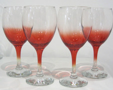 Set 4x Ruby Red To Clear Wine Glasses -Excellent Rarely Used Condition