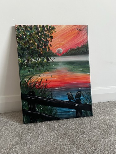 Original acrylic sunset lake - original,