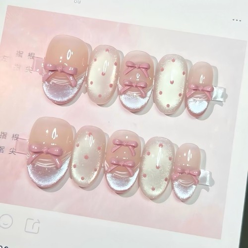 Pink bow press nails - press,