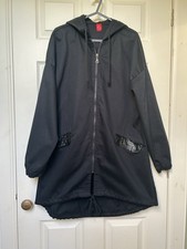 Miss by Captain Tortue Black Cotton Longline Hooded Parka, size 14