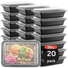 20 X 32oz Meal Prep Food Rectangle Containers With Lids Microwave Storage Boxes