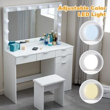 Dressing Table White Set with LED Lights 4 Drawers Mirror Bedroom Makeup Desk