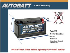 Battery fits CHRYSLER 300C VIPER VOYAGER 1992 on 019 670A 85Ah 4Yr Warranty New