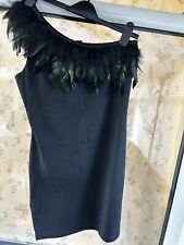 Black Dress Party Bodycon One Shoulder AX Paris Size 12 With Feather Collar