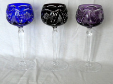 3 Matching Val St Lambert Style  Harlequin Hock Wine Glasses Wheel Cuts To Bases