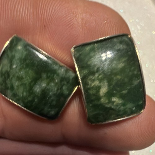 Square silver tone - green, jade