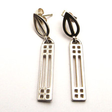Sterling silver earrings drop dangle Rennie Mackintosh style design by Carrick