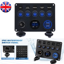 5Gang Rocker Switch Toggle Panel Campervan LED Voltmeter Dual USB Car Boat Truck