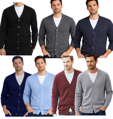 Men neck cardigan - v, front