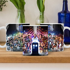 Doctor Who Mug / Gift. 60 Years of Doctors and Enemies and Companions. + Tardis
