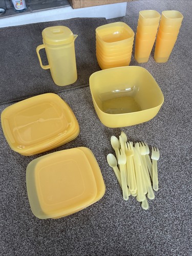 Yellow plastic picnic set - yellow, 8