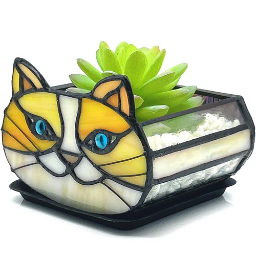 Stained glass yellow cat - glass,