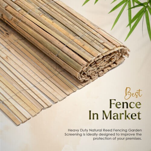 Natural bamboo slat fence - natural,