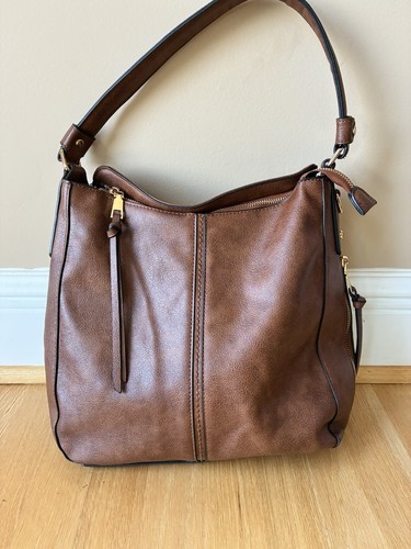 Retro brown faux leather hobo - leather,