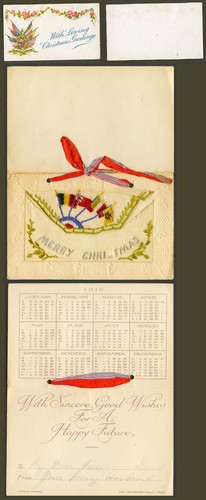 Ww1 silk embroidered calendar - silk,