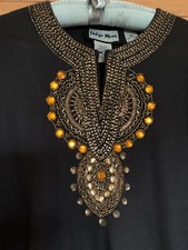 QVC Indigo Moon Black Embellished Kaftan Style Top Size XS (8, 10, 12)