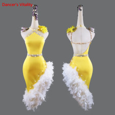 Latin Dance Competition Costumes Women Latin Performance Feather Dress Skirt