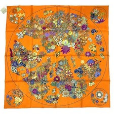 HERMES Scarf/Muffler Carré 90 PLANIFLEURS H003965S 08 2023 Orange HG/ORANGE/VERT