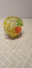 Glass Apple with Explosion of Green/Red/Yellow & White Paperweight 9 Cm High VGC