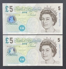 £5 Chris Salmon Consecutive Pair Prefix MA87 Five Pound Fry Notes, Uncirculated