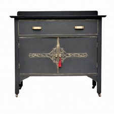 Black sideboard with gold details, red interior - HAND PAINTED cabinet