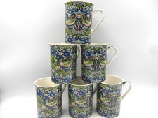 Set of 6 Blue Strawberry Thief William Morris Straight  Mugs