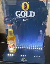 Fosters Gold Light-Up Bottle Display – 3 Bottles – 30x40cm – Used