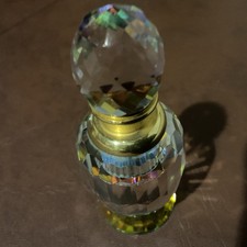 Weighty Cut Crystal / Gold Colour Collar Scent Bottle With Screw Top And Dabber.