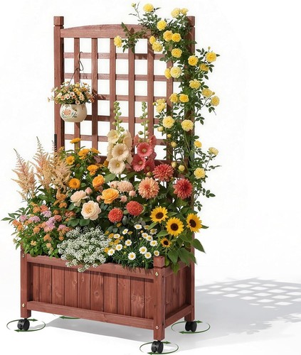 Wooden planter with trellis - planter,