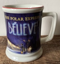 Polar Express Believe Hot Chocolate Sculptured Mug Christmas Train X 2