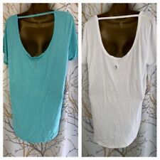 2x Pack Open Back Workout XL T Shirts Gym Yoga Zumba Sport White Blue IcyH