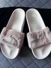 Puma FENTY Ladies Sliders Pink Fur UK Size 5 PRE-OWNED WITH Black Dust Bag