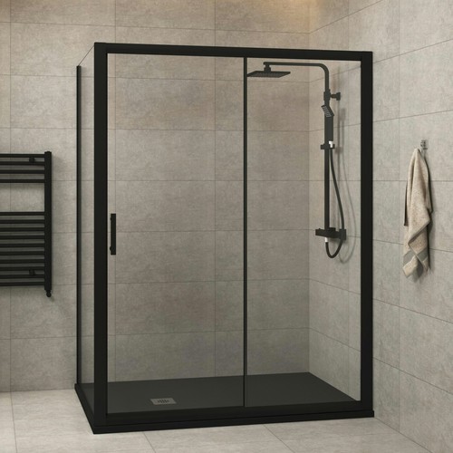 Matt black sliding - black, shower