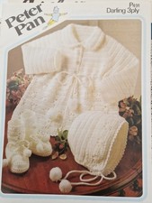 copy Peter Pan Crochet Pattern 491. Babys Coat Bonnet & Booties. 16-20" 3Ply 