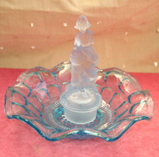 ART DECO BLUE GLASS DUTCH LADY & FOOTED BOWL, BAGLEY SOWERBY, 1930S /20S,