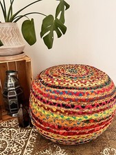 Round Rainbow Pouffe Braided