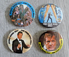 James Bond Pin Badge X4 For Your Eyes Only Vintage 1981 Roger Moore